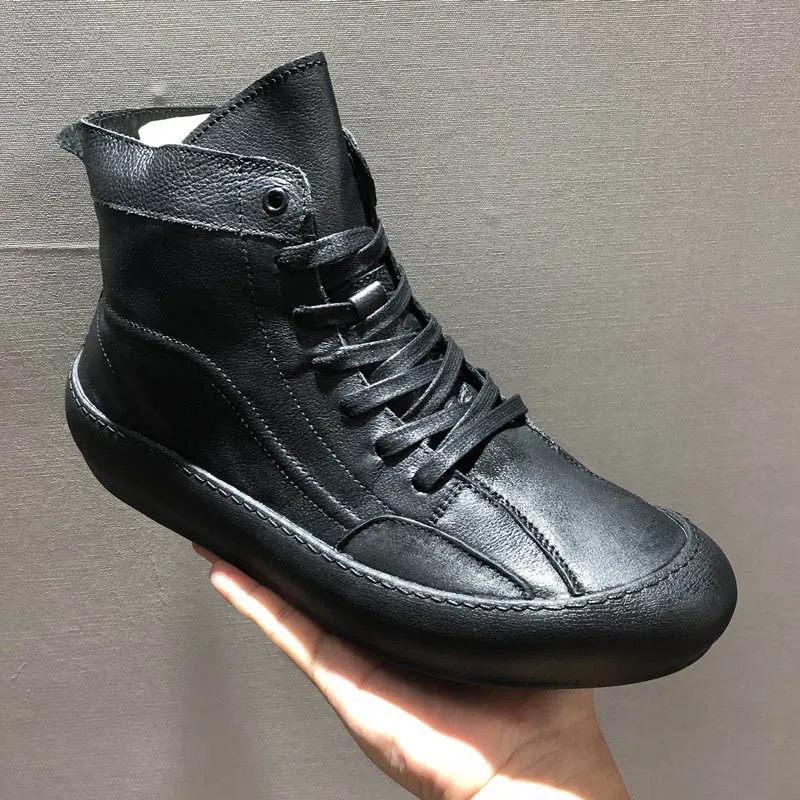 Зимние мужские высокие повседневные ботильоны из натуральной кожи кроссовки на