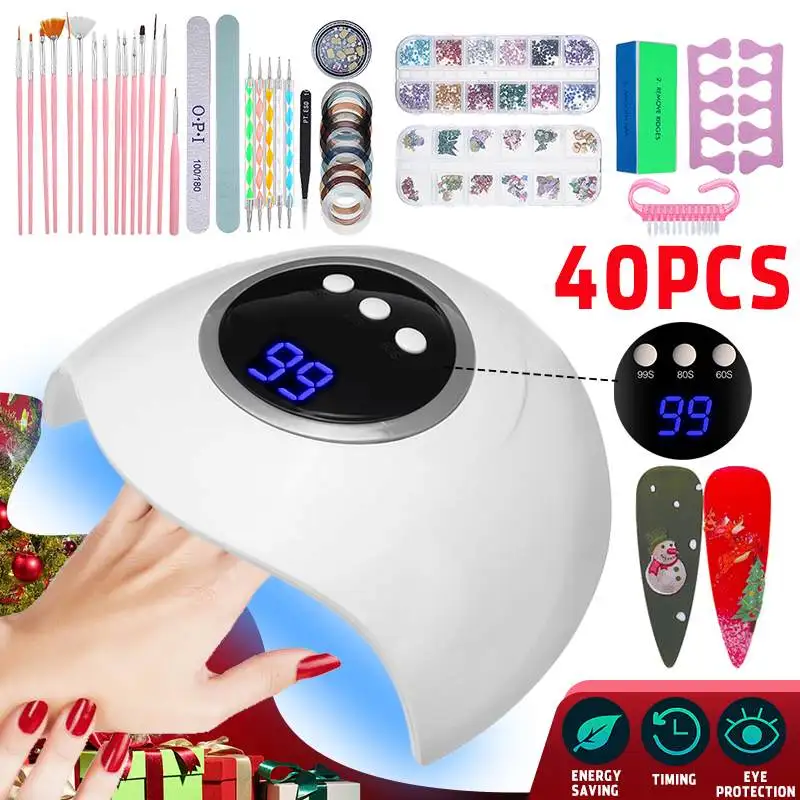 

54 Вт Светодиодная УФ-лампа для ногтей с 40 шт. Маникюрный Инструмент для маникюра Авто Сенсор маникюрная Сушилка для ногтей для отверждения У...
