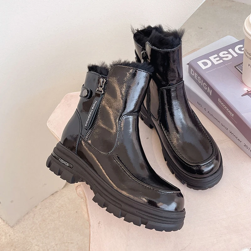 

Genuine Leather Winter Boots Women's High Platform Shoes Woman Booties Snow Boots Female Designer Shoes Women Heels Punk Style