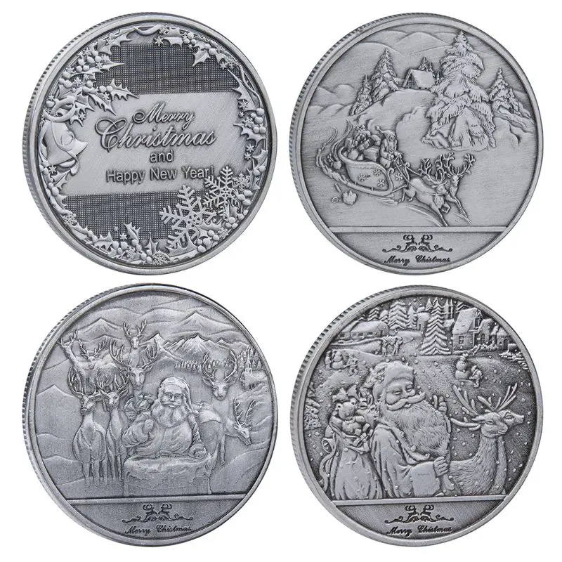 Ретро Веселый Рождественский Санта и олень коллекция монет сувенир вызов