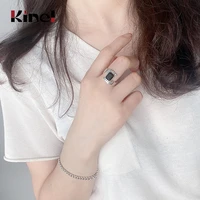 kinel genuine 925 sterling silver black onyx finger ring adjustable open size vintage old rings for women silver jewelry