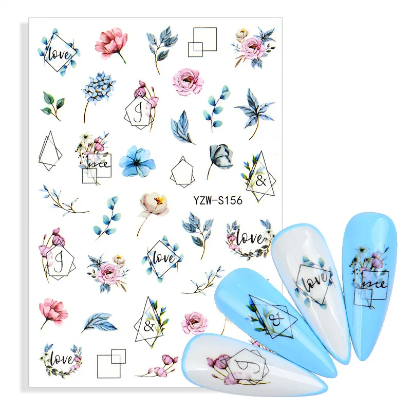 

2021 New 3D Nail Stickers Black Lines Geometric Cat Rabbit Flower Nail Design Adhesive Sliders for Manicure Decoration Art Decal