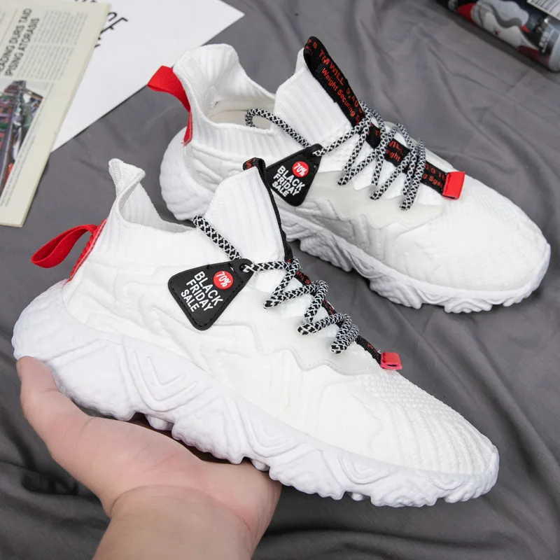 

Spring Plus Size Men's Shoes 2021 New Fashion Korean Casual Shoes Student Flying Knit Socks Shoes Men's Sports Shoes