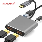 Адаптер Rankman Type C Thunderbolt 3-HDMI-совместимый с двумя USB C 3,0 для Macbook Samsung S20 Dex Xiaomi 10 Zenbook TV Nintendo