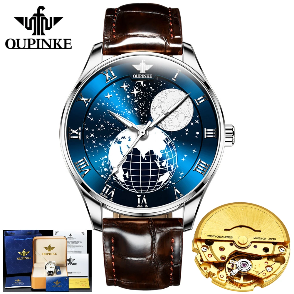 

Switzerland Certification Men Mechanical Watch Japan Miyota Co Movement Automatic Moon Phase 45 Hours Power Saved 50M Waterproof