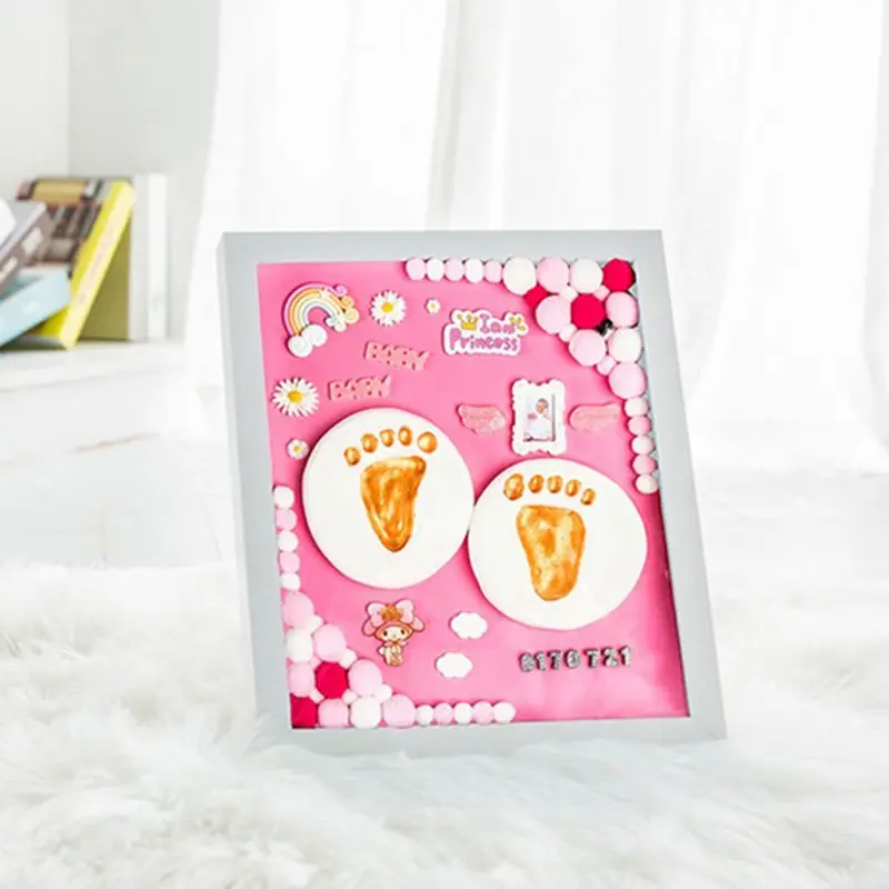 

C5AA 1 Set Photo Frame DIY Baby Footprint Ink Pad Hand Print Memorial Commemorative Gifts Newborn Foot Print Handprint Wooden