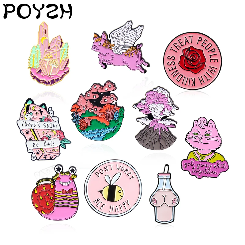 Розовые Броши летающая свинка кошка улитка пчела мультяшное животное булавка на