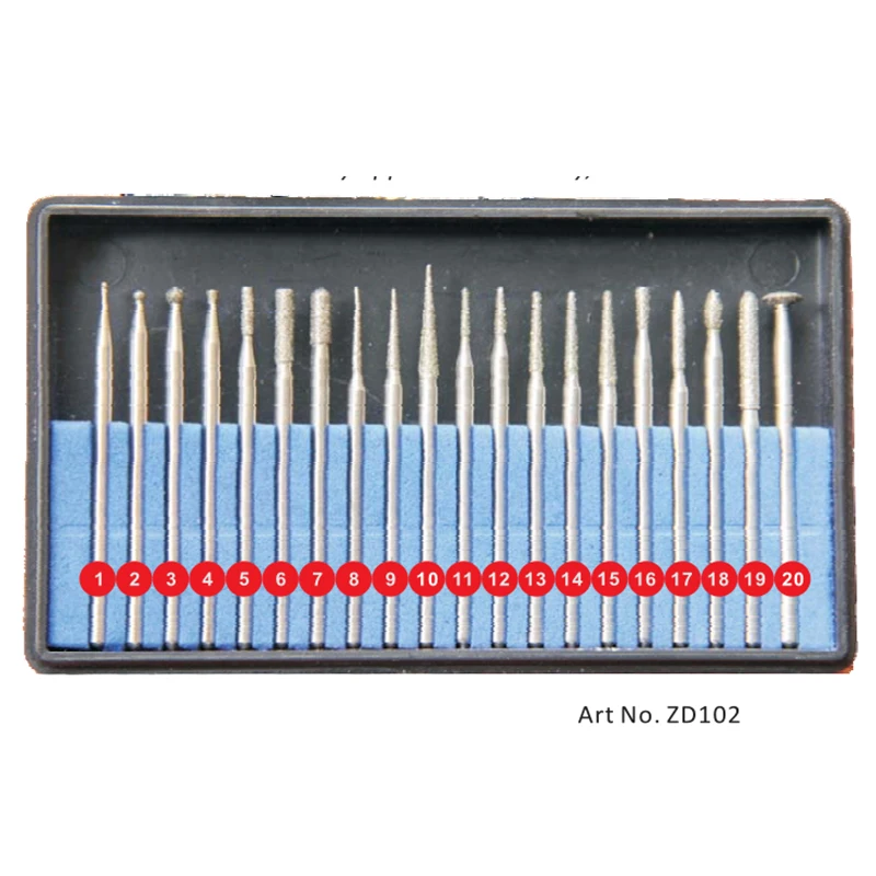 

20pcs/box ZD102 Dental Lab Bur Kit Tiny Cut HP Diamond Burs Kit for Processing Ceramics, Metals, Resins, etc.