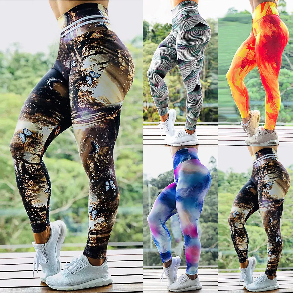 Модные женские градиентные эластичные спортивные брюки с высокой талией и