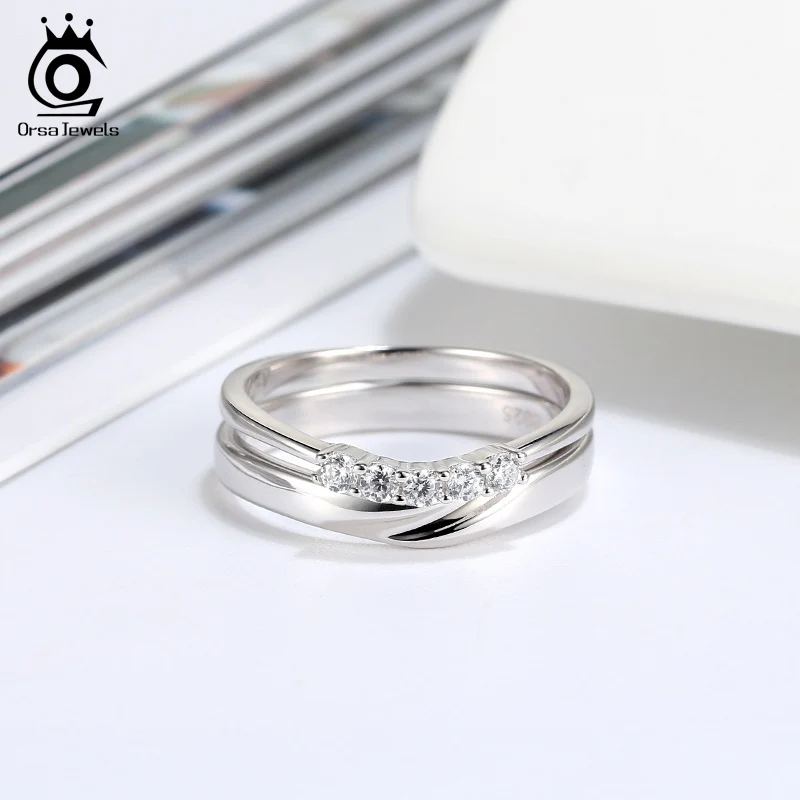 ORSA JEWELS простые S925 блестящие парные кольца из стерлингового серебра обручальное кольцо подарок на день Святого Валентина стильные Драгоценности SR195
