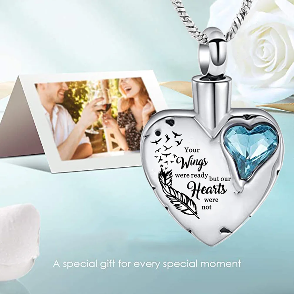 

Cremation Jewelry for Ashes -Your Wings were Ready,But Our Hearts were Not Urn Pendant Necklace for Ashes for Loved One