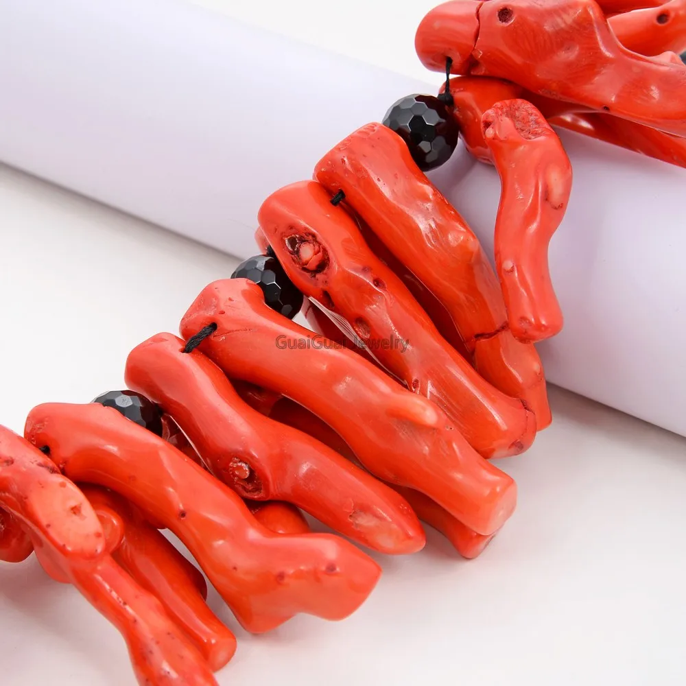 

GuaiGuai Jewelry 20" Huge 38-45mm Orange Coral Onyx Necklace