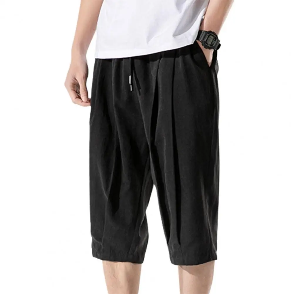 

Casual Men Cargo Shorts Breathable Loose Male Sports Shorts Cropped Solid Color Trousers Fitness Men Knee-length Shorts