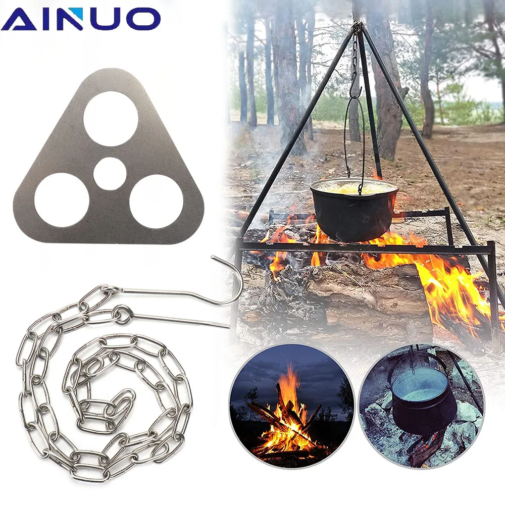 

Outdoor Camping Triangular Hanging Pot Bracket Portable Tripod Ring Stainless Steel Barbecue Rack Picnic Ring Hook