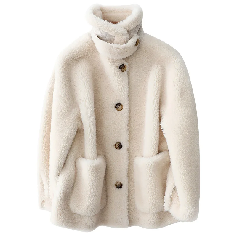 Autumn Winter New Fur Coat Woman Clothes Fashion Long Sleeve Warm Granule Sheep Shears Short Outerwear Female Loose Jacket G1318