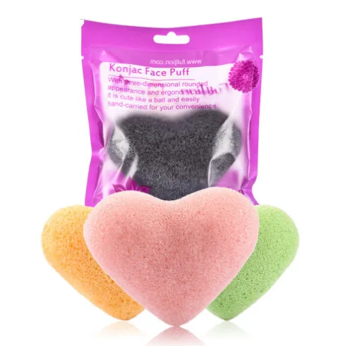black with package 1 шт., новинка, натуральный косметический спонж Konjac, губка для очистки лица, моющаяся, развевающаяся, в форме сердца, спонж Конняку, средство для очищения лица - Цвет: black with package