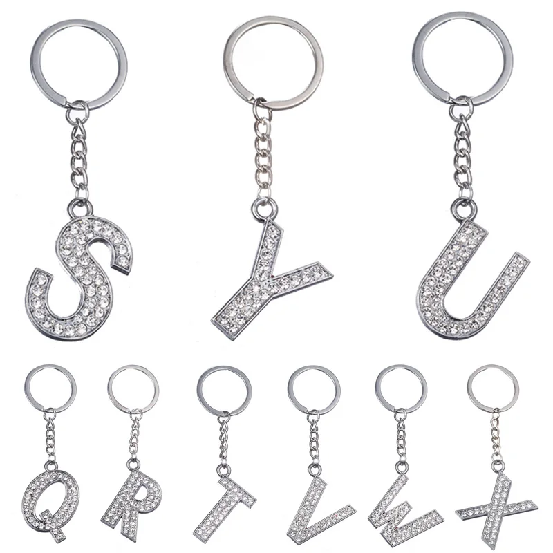 Блестящий Модный Новый Алфавит Стразы с кристаллами кольцо для ключей цепочка