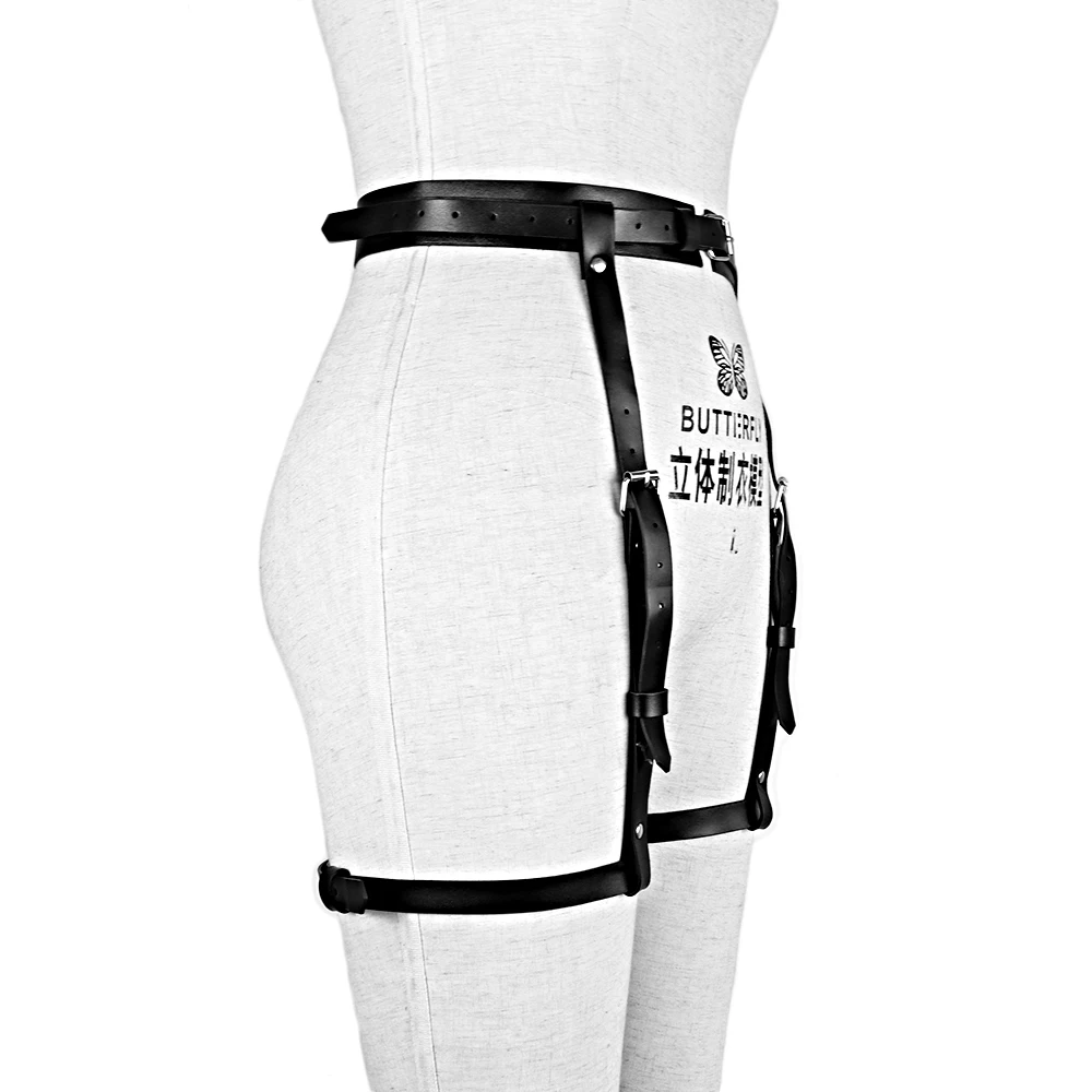 

Leather Bondage For Women Harness Sexy Garter Belts Adjustable Leg Cage Straps O-Ring Lingerie Fetish Harajuku Goth Dance Club