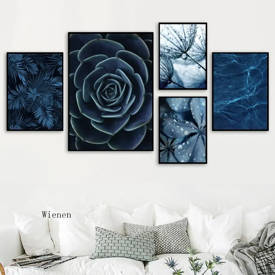 

Blue Dandelion Succulents Monstera Leaves Wall Art Canvas Painting Nordic Posters and Prints Wall Pictures for Living Room Decor