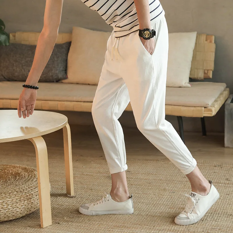 

Размера плюс штаны-шаровары брюки для девочек; Сезон лето; Брюки из хлопка и льна для активного отдыха и развлечений брюки мужские корейские...