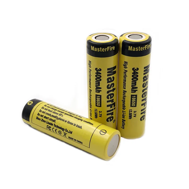 

MasterFire Original Battery Cell For 3400mah 18650 3.7V 12.58Wh High Performance Rechargeable Lithium Batteries For Flashlights