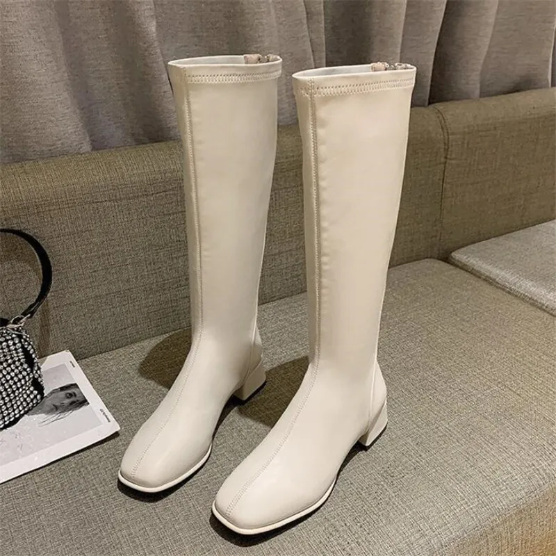 

2021 autumn and winter women's boots new thermal boots leather long boots rear zipper 43 size large size high boots knight