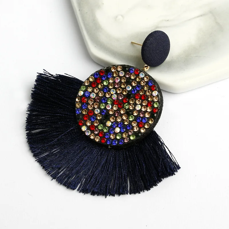 2019 Bohemian Handmade Crystal Fringe Tassel Drop Earrings for Women Statement Geometric Big Round Beads Long Jewelry | Украшения и