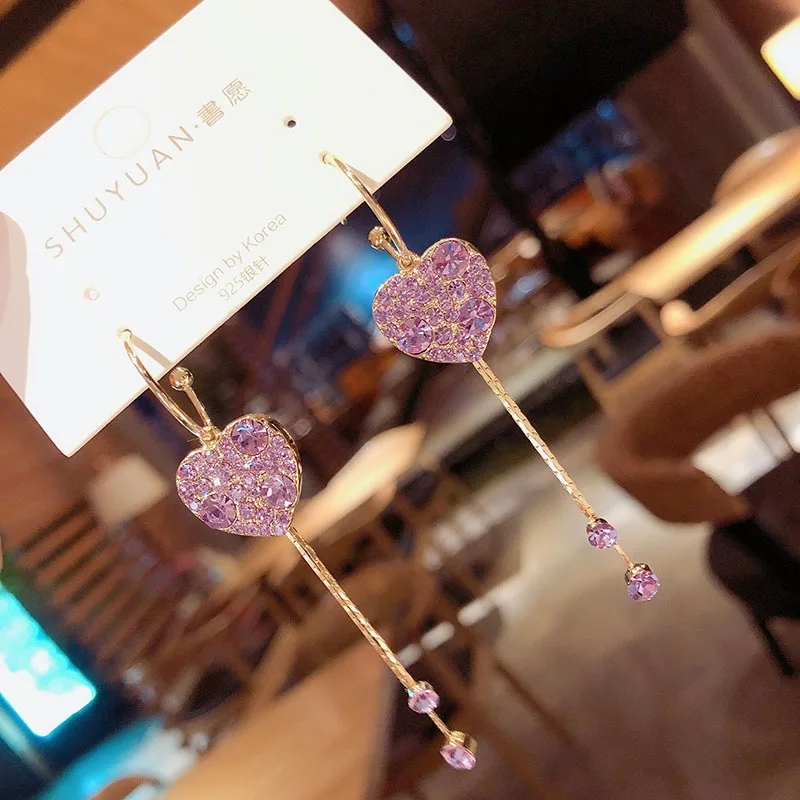 Новые корейские серьги с короной и кристаллами длинные французским высоким