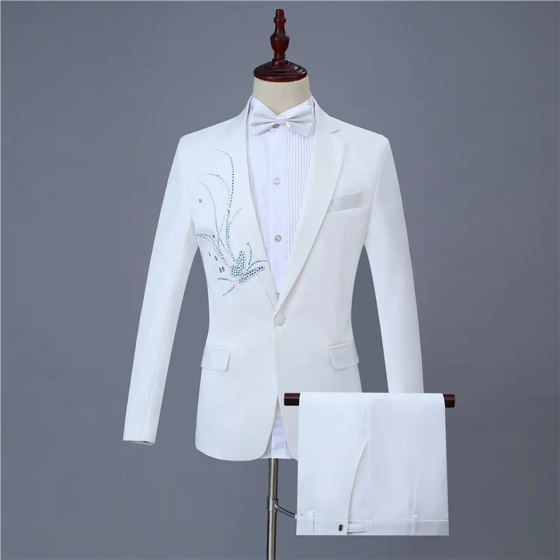Мужской деловой костюм из белой серии блестящий облегающий блейзер с лацканами и