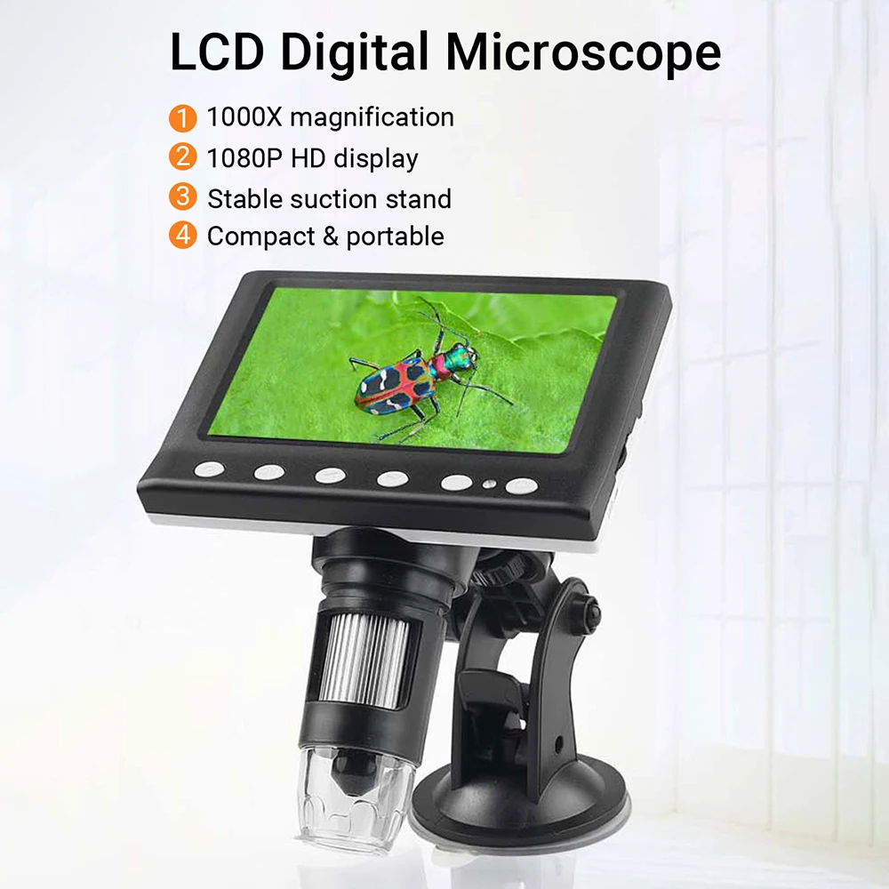 

Digital Microscope 4.3-inch 1000X Magnification LCD Microscope Portable Microscope Video Camera Microscope with 8 LED Light