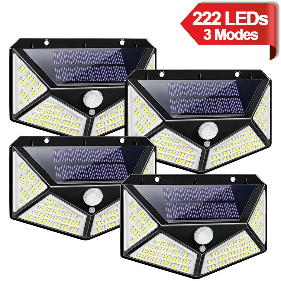 

LED Solar Light Sunlight Street Light PIR Motion Sensor Waterproof Solar Powered 3 Modes Garden Decoration Wall Light 222 LEDs