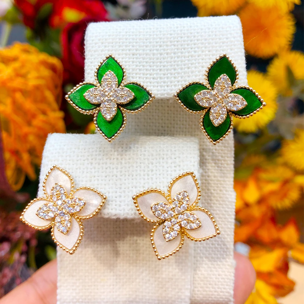 

SORAMOORE Luxury Bridal Wedding Cute Flower Earrings Green Crystal Gold Color Charm Gorgeous Fashion High Quality New Design