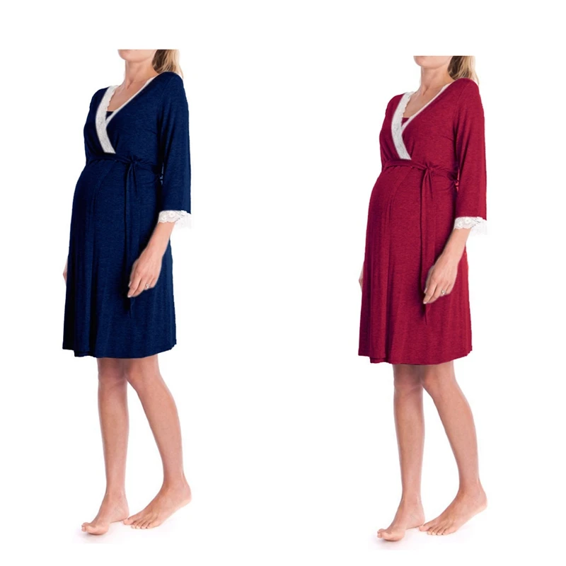 

Women Dress for Pregnant Women Mother Lace Pregnant Long Sleeve Nursing Baby for Maternity Pajamas Dress