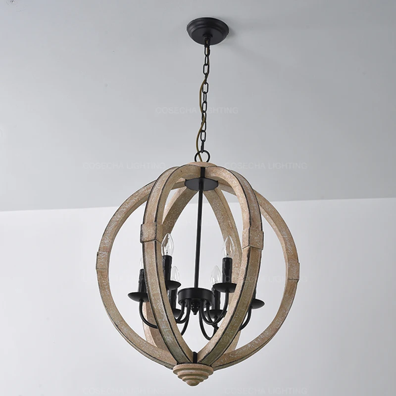 Черная металлическая люстра Деревянный светильник ing globe Круглый для прихожей