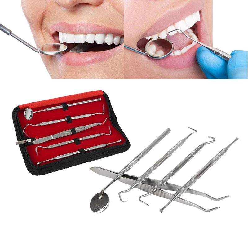 

5Pcs/Set Professional Stainless Steel Dental Set Dentist Teeth Kit Oral Clean Probe Tweezers Tool Kit
