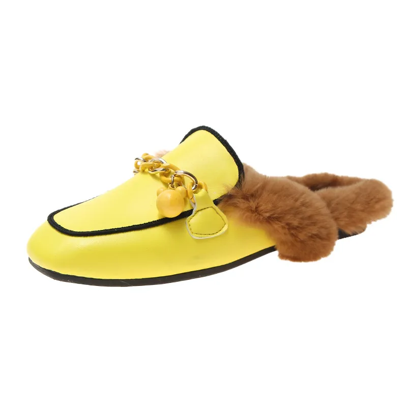 Женские меховые мюли на низком каблуке квадратные плюшевые туфли плоской