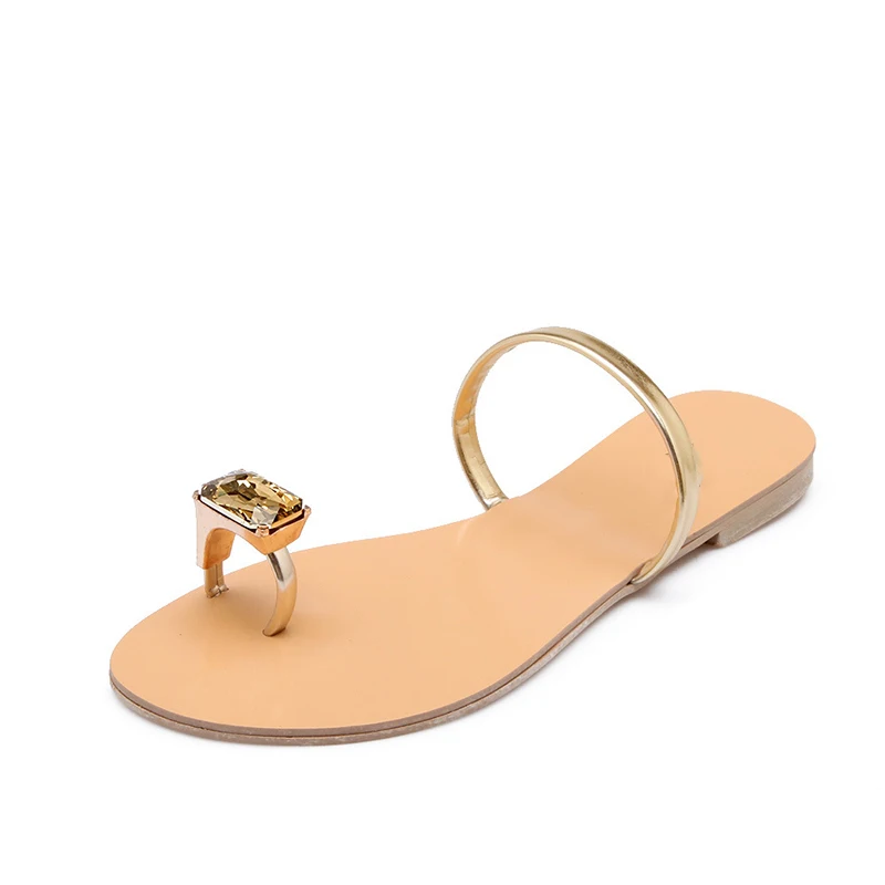 

Summer Women Crystal Flat Slippers Ladies Slip On Flip Flops Concise Fashion Beach Shoes Female Casual Plus Size 35-42