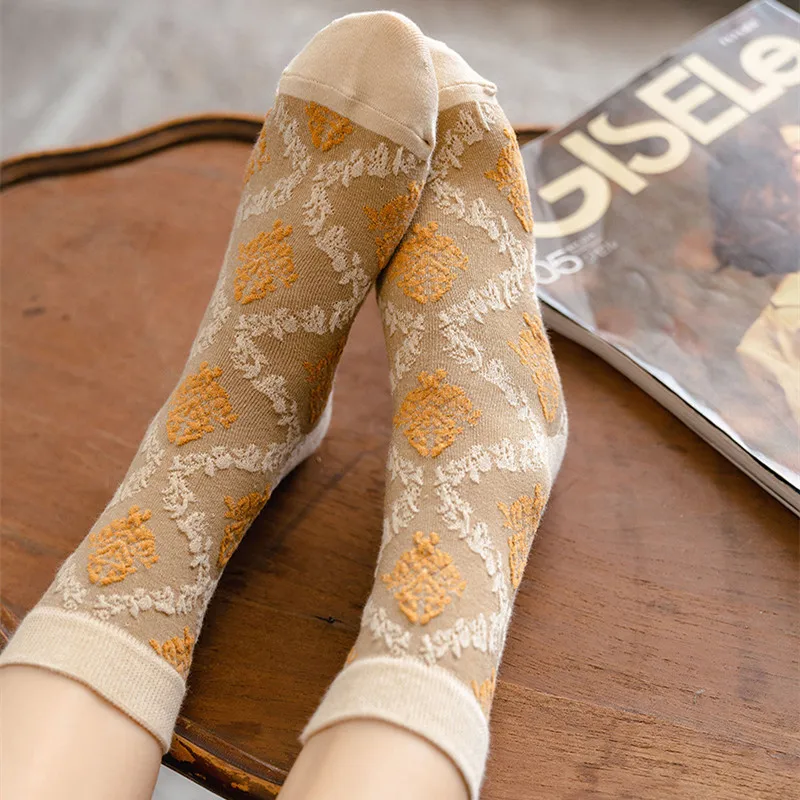 Винтажные женские носки с вышивкой в стиле Харадзюку милые этнические японские