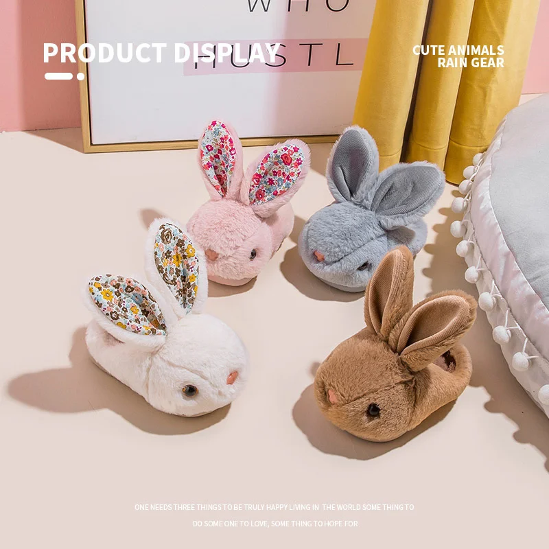 

2021 Winter New Cute Cartoon Boys And Girls Super Soft Rabbit Cotton Slippers Indoor Household Keep Warm Cotton Shoes 1-9 Years