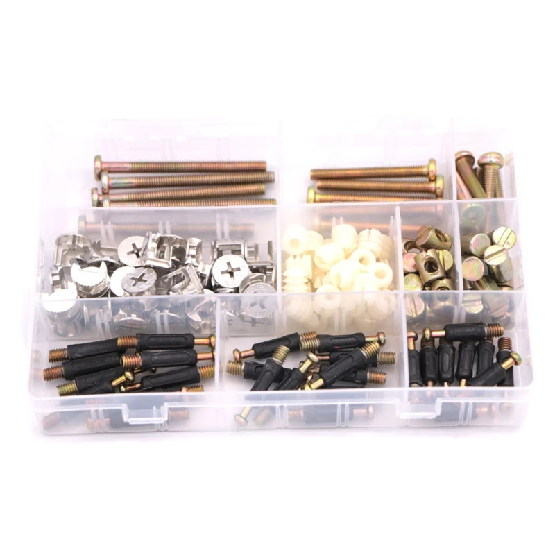 

125pcs Three-in-one Hardware Connection Set Furniture Dowel Flat Head Hex Bolts Barrel Nuts Eccentric Wheels for Wardrobe Cabine
