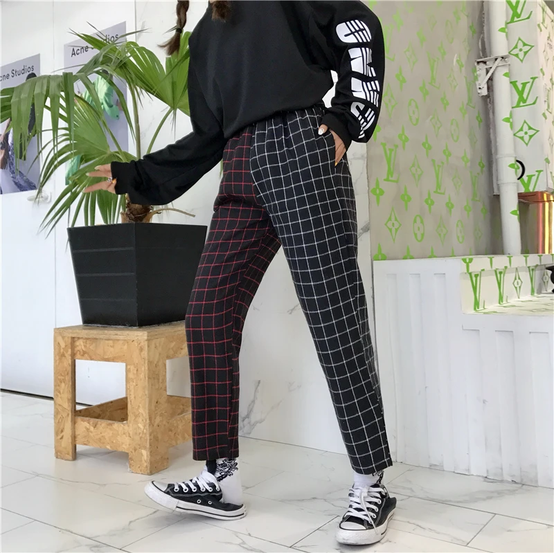 Heydress винтажные лоскутные брюки Харадзюку женские мужские брюки эластичные брюки с высокой талией корейские повседневные Прямые брюки