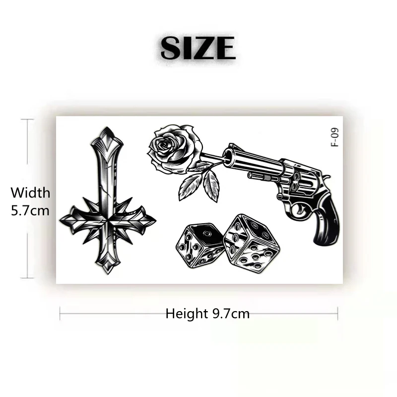 Temporary Tattoo Sticker Gun Pistol Tattoo Sticker Realistic Waterproof Rose Flower Fake Tattoo Flash Tattoo Body Art Creativity