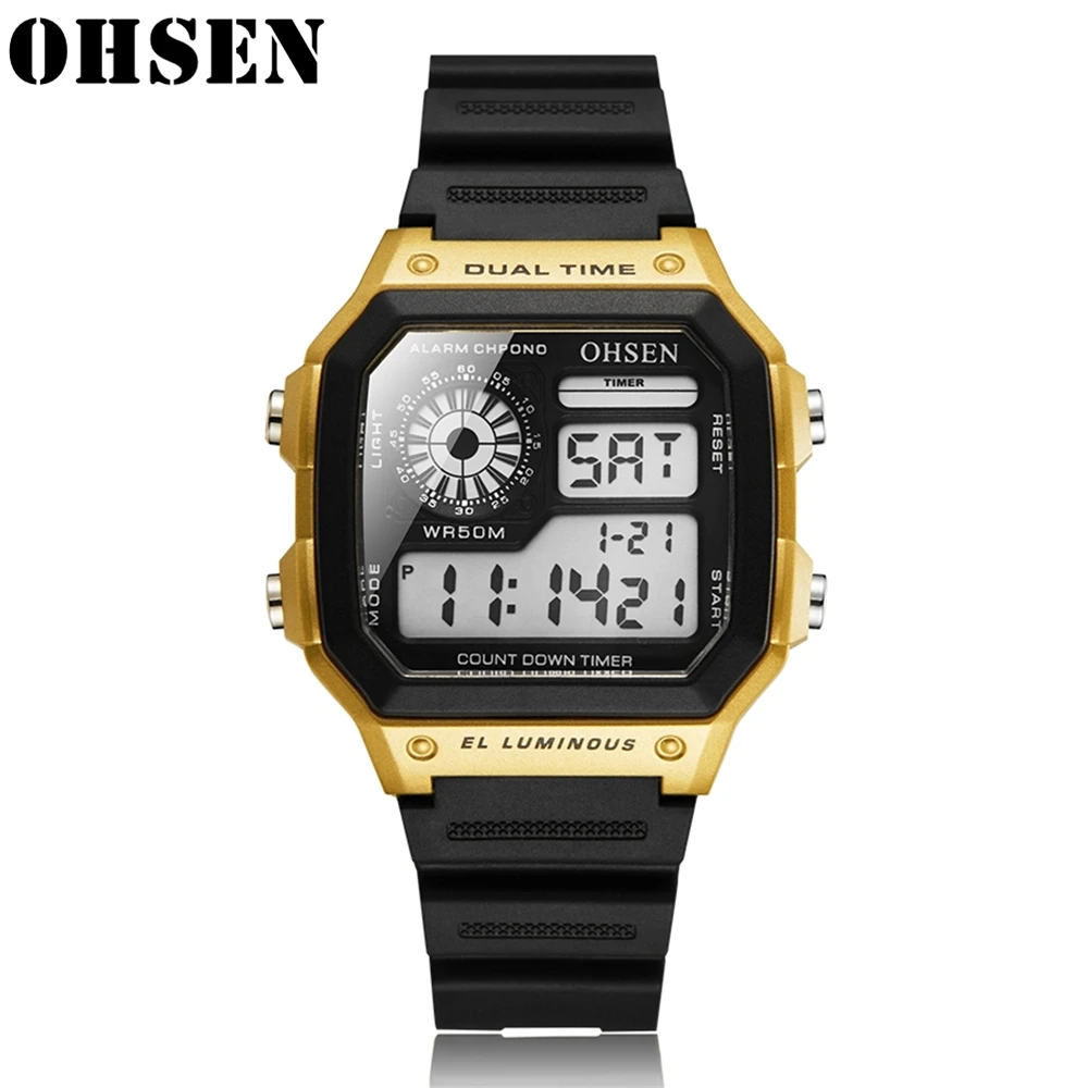 

OHSEN Gold Men Watch Luxury Brand Sport Style Watches Man Chronograph Digital Wristwatch Male Waterproof Clock Relogio Masculino