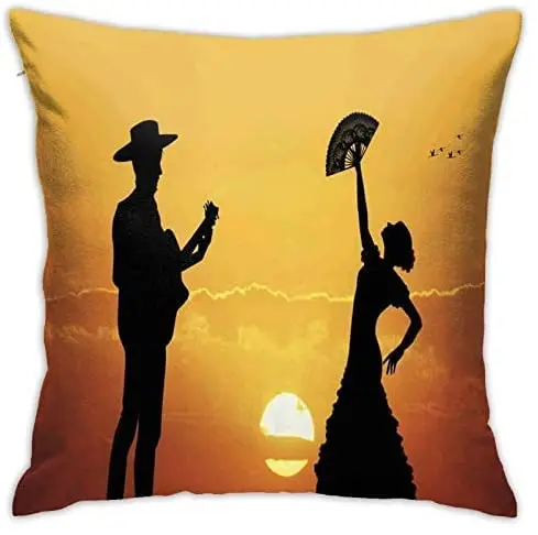 

Pooizsdzzz Personalized Abraction Fmenco Couple Dancer and Guitari Silhouettes at Sunset Scenery Decorative Pillow Cover