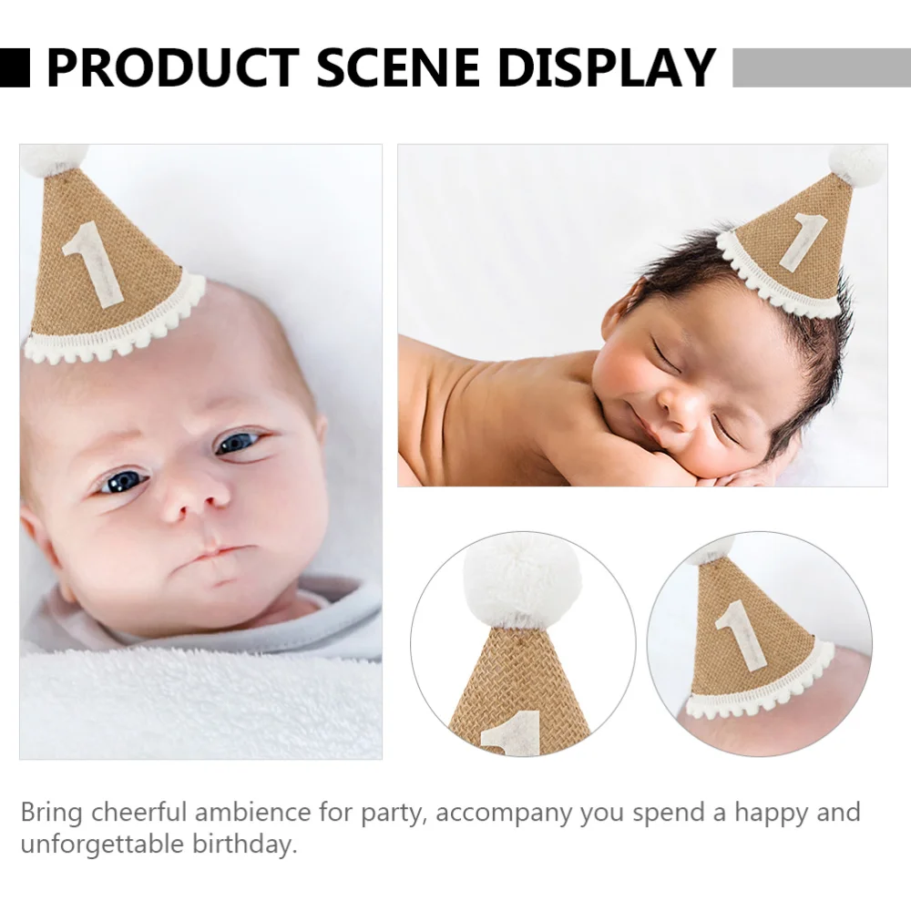 

2pcs 1st Birthday Hat Linen Party Hat Photo Prop Headdress Party Favor