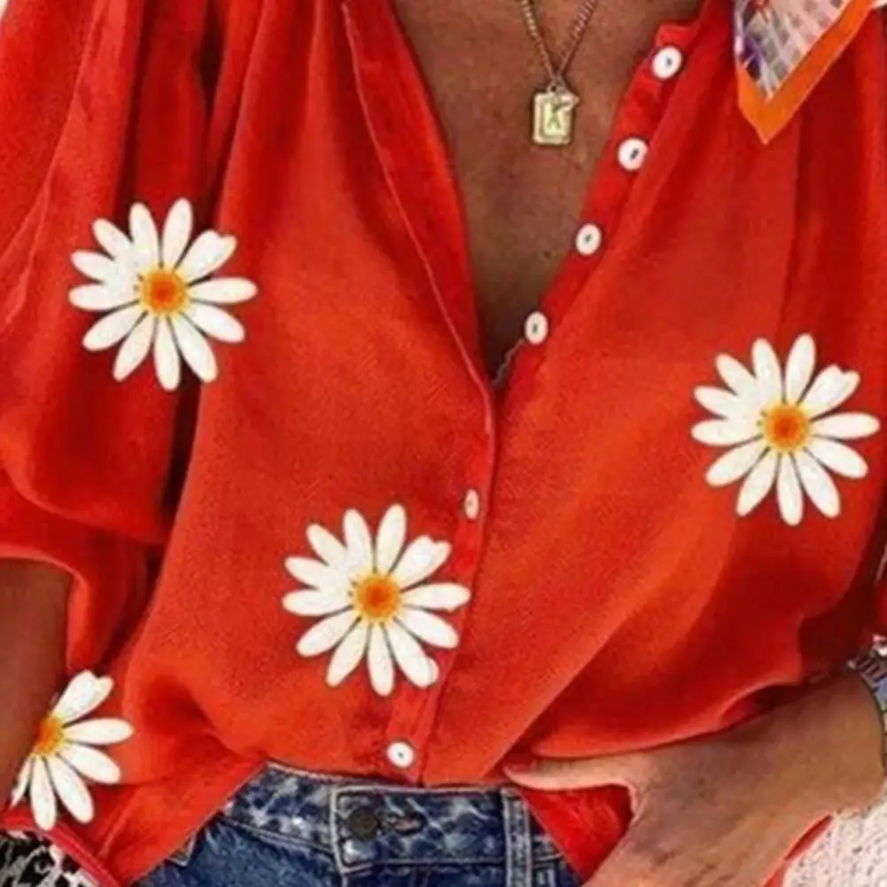 

Women Blouse Skin-friendly Trendy Flower Print Women Shirt Top Comfy Casual Shirt V Neck Half Sleeve Flower Print Women Blouse