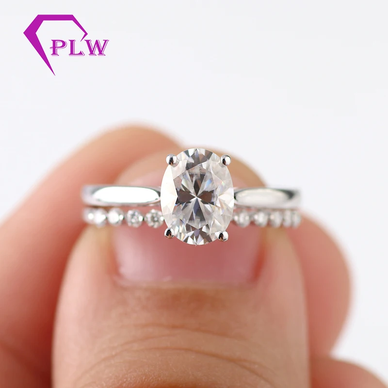 1.50Ct 6*8 мм Овальный Moissanite Бриллиантовая оправа набор обручальных колец 14 к белое
