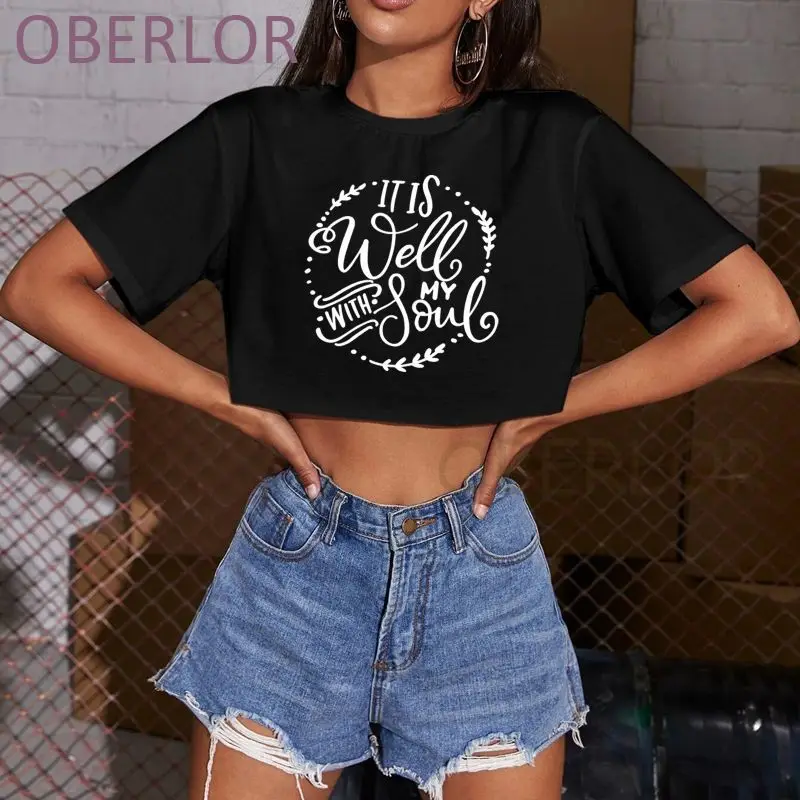 

Женская футболка в стиле хип-хоп It Is Well My Soul, повседневная короткая одежда, забавная женская летняя модная крутая футболка