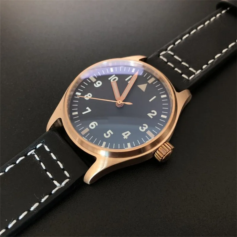 Мужские бронзовые автоматические часы пилота 200 водостойкие Relojes сапфировое стекло винтажные наручные часы для дайвинга мужские Hombre - Цвет: black strap