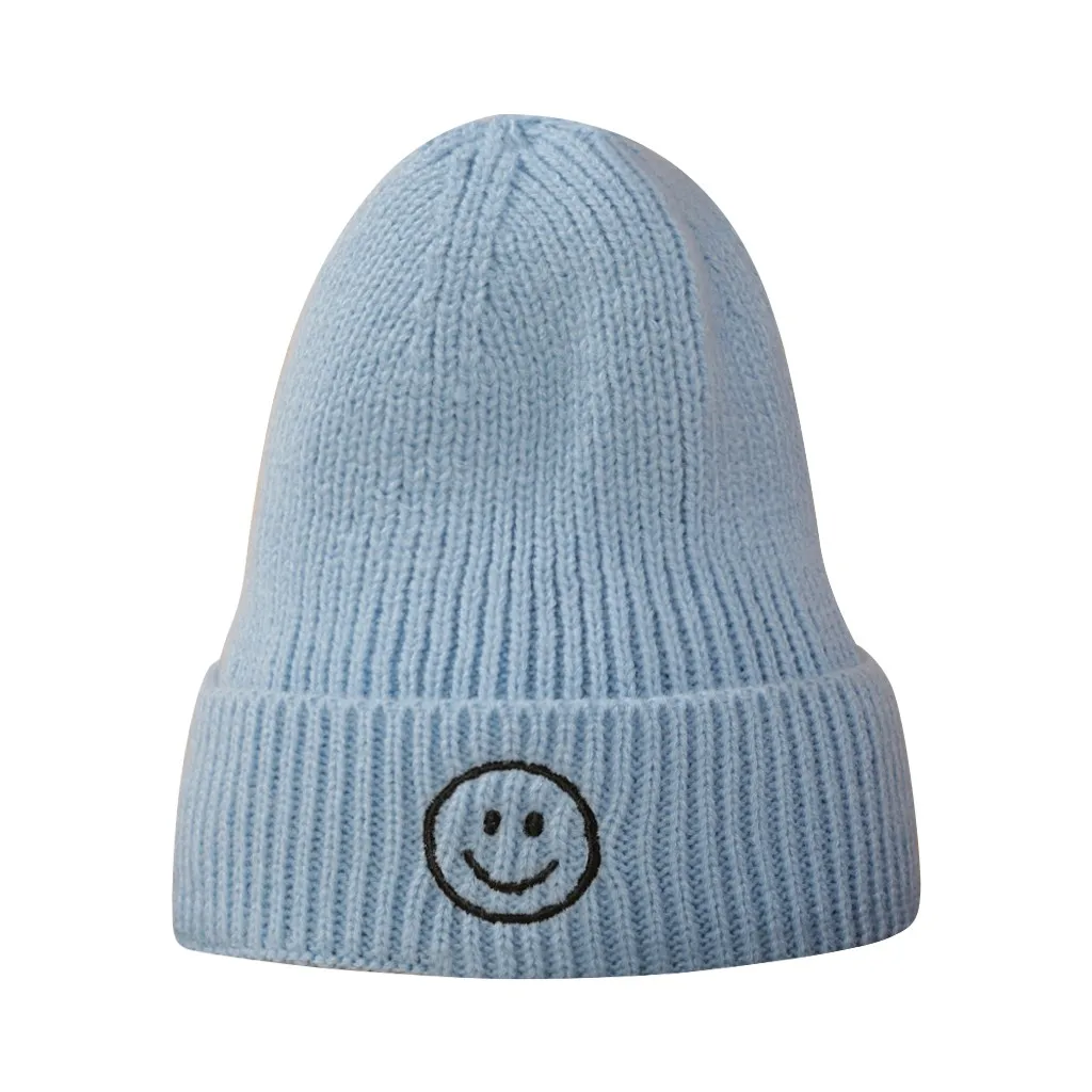 Hat Fashion Unisex Autumn Winter Warm Smiley Knitted Woolen Cap Solid color Soft Beanies Cold-proof Breathable Female Simple | Аксессуары